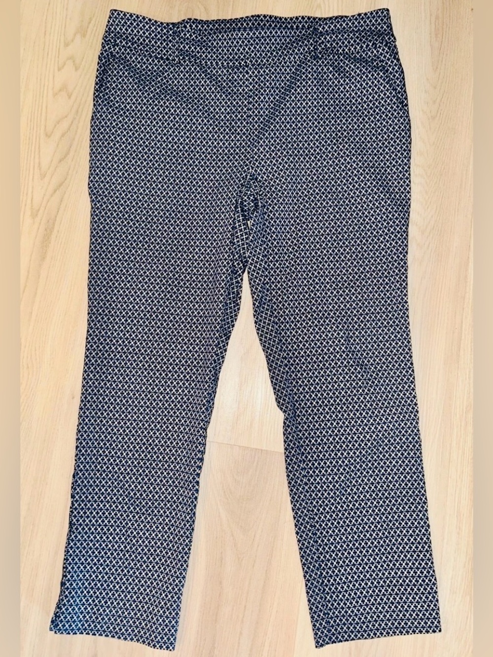 Jules & Leopold Geometric Pants 14 Blue White Stretch Career Comfort Pull On